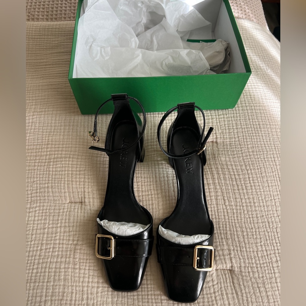 J. Crew Maisie Italian leather buckle heels - NIB; size 9